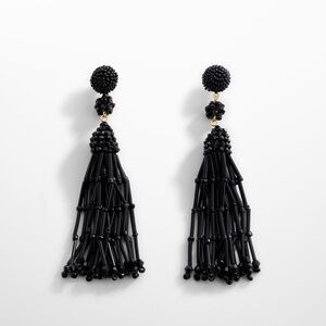 Chic Black Beaded Tassel Earrings